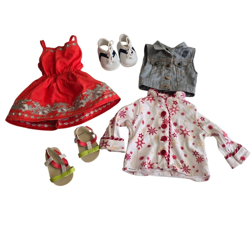American Girl Clothing Lot: Shoes, Dress, Denim Vest, PJ Top